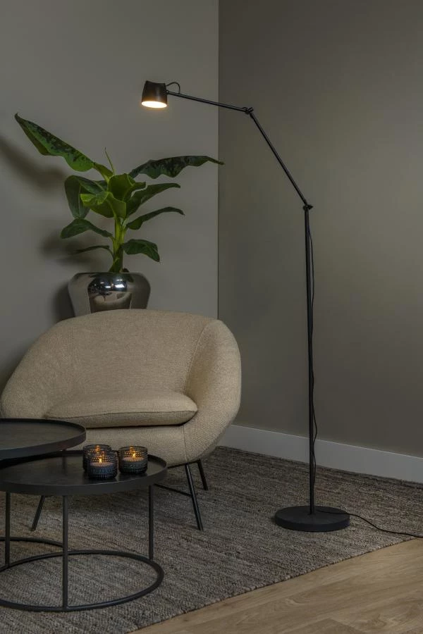 Lucide MILNE - Floor lamp - LED Dim. - 1x8W 2700K - Black - atmosphere 1